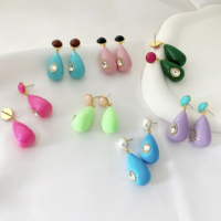 Candy Color Water Drop Zircon Dangle Drop Earrings - Thumbnail 1