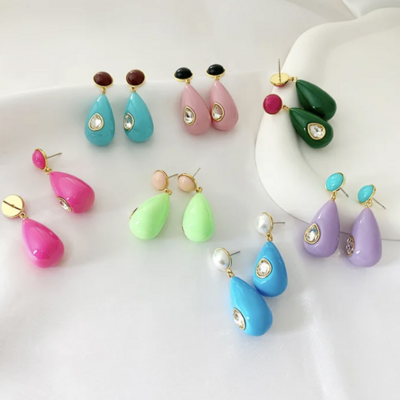 Candy color water drop zircon dangle drop earrings