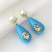Candy Color Water Drop Zircon Dangle Drop Earrings - Thumbnail 3