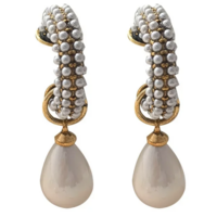 Half Hoop Tear Drop Pearl Earrings  - Thumbnail 3