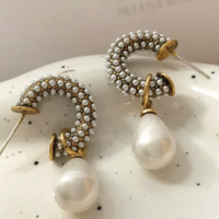 Half Hoop Tear Drop Pearl Earrings  - Thumbnail 4