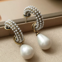 Half Hoop Tear Drop Pearl Earrings  - Thumbnail 5