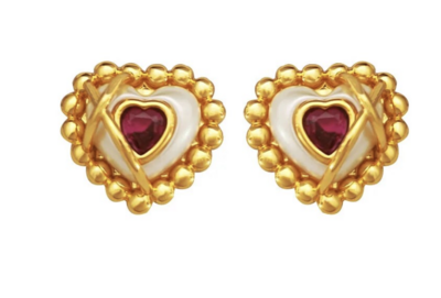 Red CZ Goldtone Heart Valentines Earrings