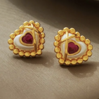 Red CZ Goldtone Heart Valentines Earrings - Thumbnail 1