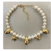 Pearl and Gold Charm Necklace  - Thumbnail 1