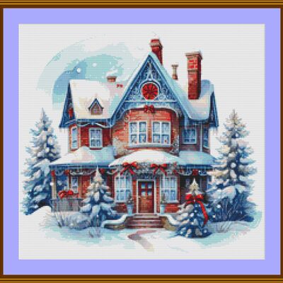 Winter house cross stitch pattern