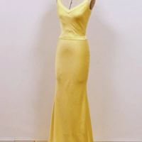 Chic Yellow Satin Mermaid Long Prom Dress, Yellow Low Back Party Dress KPP1766 - Thumbnail 1