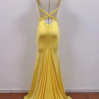 Chic Yellow Satin Mermaid Long Prom Dress, Yellow Low Back Party Dress KPP1766 - Thumbnail 2