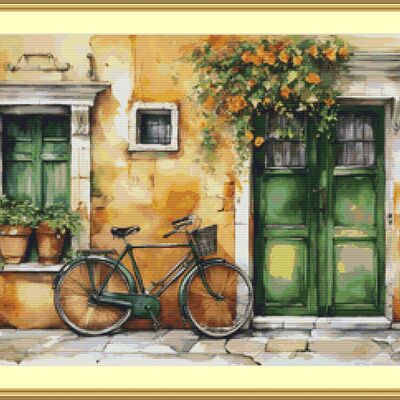 Village house cross stitch pattern
