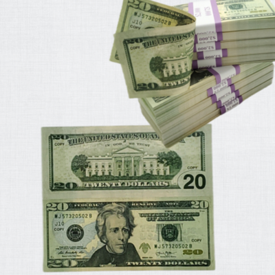 Prop movie money  225 pieces x $20 full printdouble sided replica dollar for education,video, movie set gift fake bills