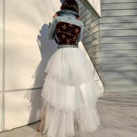 White High Low Tulle Skirt Wedding Party Layered Tulle Skirt Romantic Women High Waisted Plus Size Tulle Maxi Skirt - Thumbnail 1