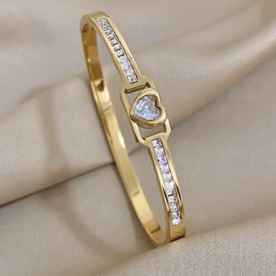 Heart cz gold tone bangle 
