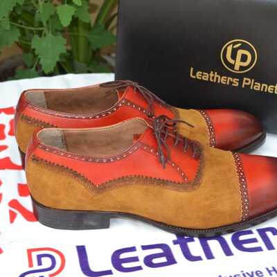 Crafted leather handmade brown suede leather classic dress lace up oxford shoes - Thumbnail 4