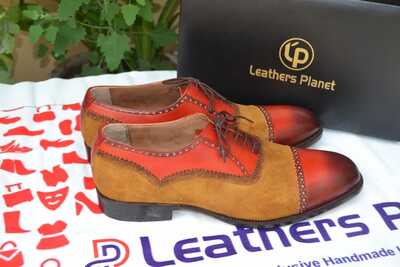 Crafted Leather Handmade Brown Suede Leather Classic Dress Lace up Oxford Shoes