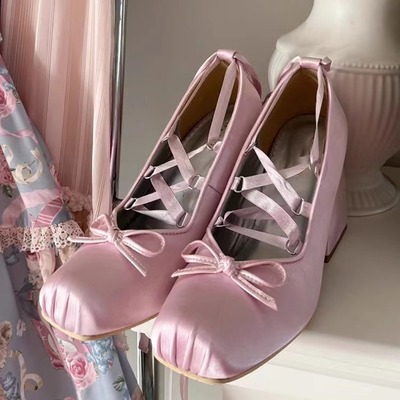 Silk pink balletcore pumps high heels