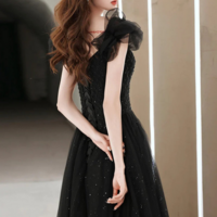 Black Tulle Sweetheart Long Party Dress, Black Beaded Tulle Formal Dress Prom Dress KPP1769 - Thumbnail 3