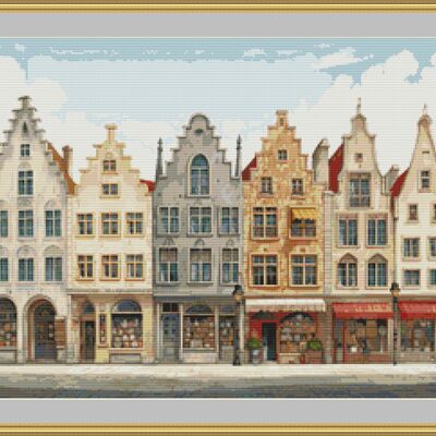 Row of shops cross stitch pattern