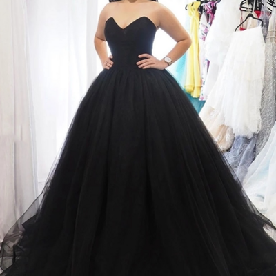 Charming a line sweetheart black tulle long evening dresses - Thumbnail 3
