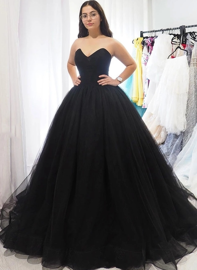 Charming A Line Sweetheart Black Tulle Long Evening Dresses