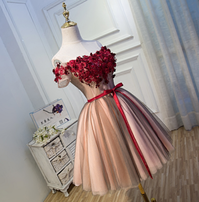 High quality A line tulle lace short homecoming dress