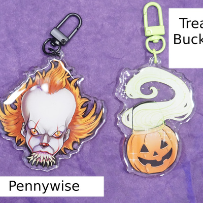 Spooky key-chains (pennywise or treat bucket)
