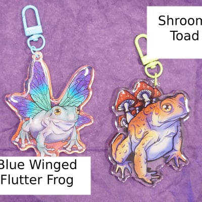 Blue frog or shroom toad key-chains 