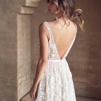 Simple Mermaid V Back Lace Bridal Dresses - Thumbnail 1