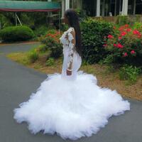 Deep V Neck 3D Mermaid Long Sleeves Plus Size Bridal Dresses Lace Appliques  - Thumbnail 1