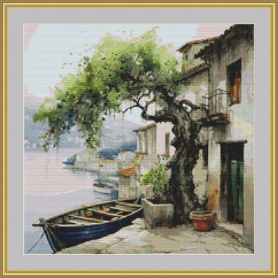 Moored boat cross stitch pattern