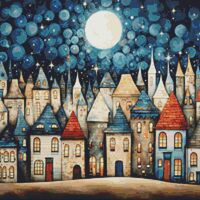 Moonlit Houses Cross Stitch Pattern - Thumbnail 1