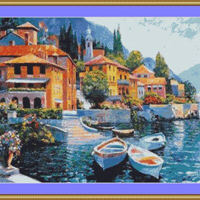 Lakeside villa cross stitch pattern