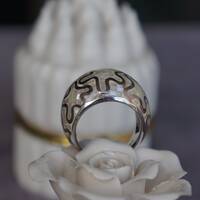 Artistic White Mother of Pear Ring 925 Sterling Silver Ring(US size 6.5) Natural White MOP Inlay Big Ring for Lady - Thumbnail 3
