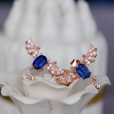 Little devils- natural blue kyanite earstuds 925 sterling silver stud earrings plated in pink gold