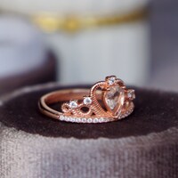 Little Crown- Pear Shape Natural Pink Morganite Ring 925 Sterling Silver Ring Plated with Rose Gold  Ring for Women US size 6 1/4 - Thumbnail 2