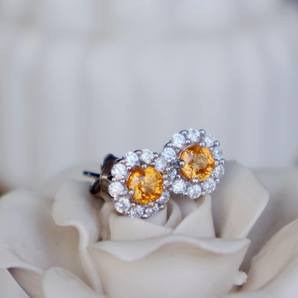 Sunflower-Fanta Garnet Spessartine Garnet Earstuds 925 Sterling Silver Stud Earrings Spessartine Garnet Earstuds for Women