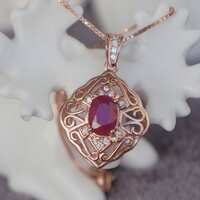 Natural Red Ruby Pendant 925 Sterling Silver Pendant Rose Gold Plating Red Ruby Jewelry for Women July Birthstone - Thumbnail 1