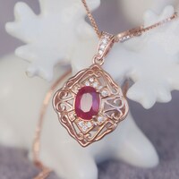 Natural Red Ruby Pendant 925 Sterling Silver Pendant Rose Gold Plating Red Ruby Jewelry for Women July Birthstone - Thumbnail 4