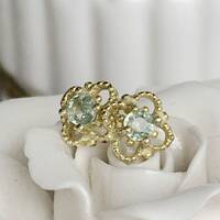 Natural Green Sapphire Earstuds 925 Sterling Silver Stud Earrings Gold Plating Gift for Girl Lady for Woman - Thumbnail 1
