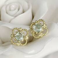 Natural Green Sapphire Earstuds 925 Sterling Silver Stud Earrings Gold Plating Gift for Girl Lady for Woman - Thumbnail 2