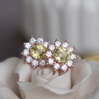 Natural Yellow Mali Garnet Earstuds 925 Sterling Silver Stud Earrings Plated in Pink Gold for Lady - Thumbnail 1