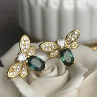 Bee Earstuds Natural Teal Sapphire Stud Earrings 925 Sterling Silver Earstuds Cute Design and Gift for Women for Girls - Thumbnail 2