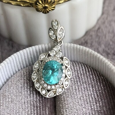 Paraiba color radiant blue green natural apatite pendant 925 sterling silver pendant for lady gift for anniversary