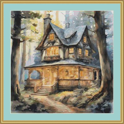 House in the woods cross stitch pattern