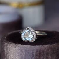Heart Shape Natural Aquamarine Ring 925 Sterling Silver Blue Ring for Women Gift for Girls Heart Shape Popular US size 6 - Thumbnail 4