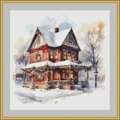 House at christmas cross stitch pattern