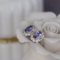 Elegant CZ Halo Natural Tanzanite Earstuds 925 Sterling Silver Stud Earrings Gift for girlfriend for Birthday - Thumbnail 4