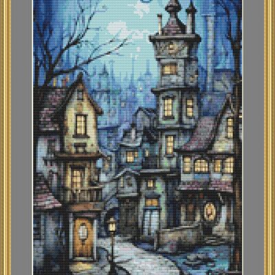 Gothic houses cross stitch pattern