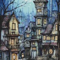 Gothic Houses Cross Stitch Pattern - Thumbnail 1