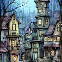 Gothic Houses Cross Stitch Pattern - Thumbnail 2