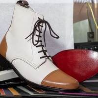 Two Tone Leather Men's Lace Up Handmade Derby Cap Toe Ankle Boot - Thumbnail 1